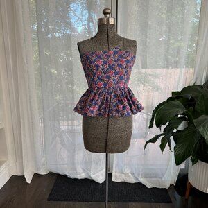 New  J. Crew Collection Strapless Peplum Top in Ratti® Blue Blooms Print 8